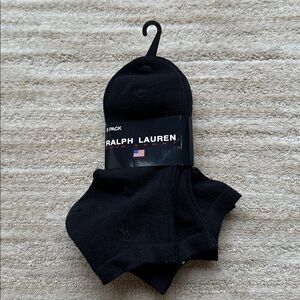 Ralph Lauren Polo Sport Quarter Socks 3 Pk Black w/ Black Pony